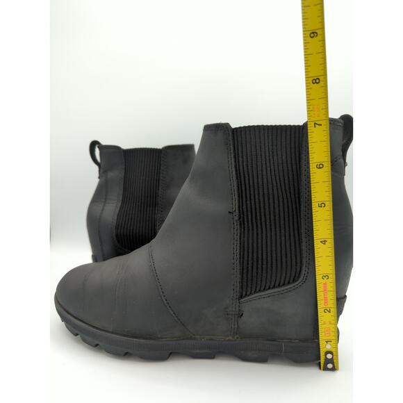 SOREL Joan of Arctic Wedge II Chelsea Boot Black Leather Waterproof Women Bootie - Picture 6 of 10